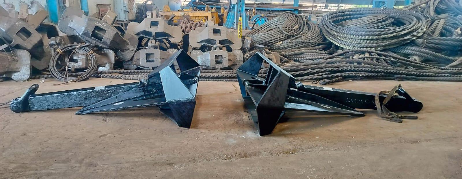 Anchors and wire rope coils in the Sealinkers stock yard
