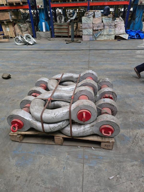 Shackles on a pallet, ready for despatch from stock